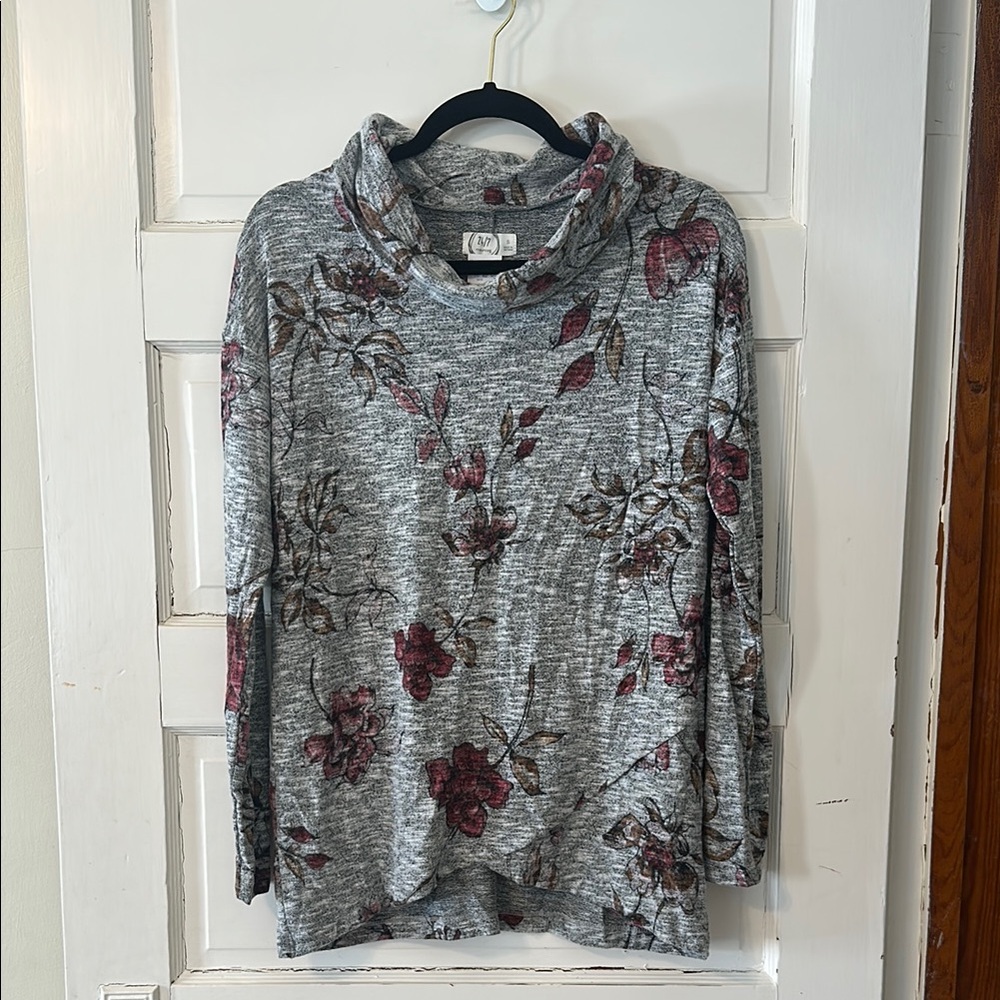 Maurices Gray Floral Cowl Neck Top